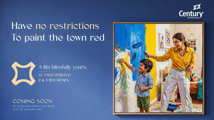 Century teaser: a mother and son painting the walls of their home, headline “Have no restrictions to paint the town red”.