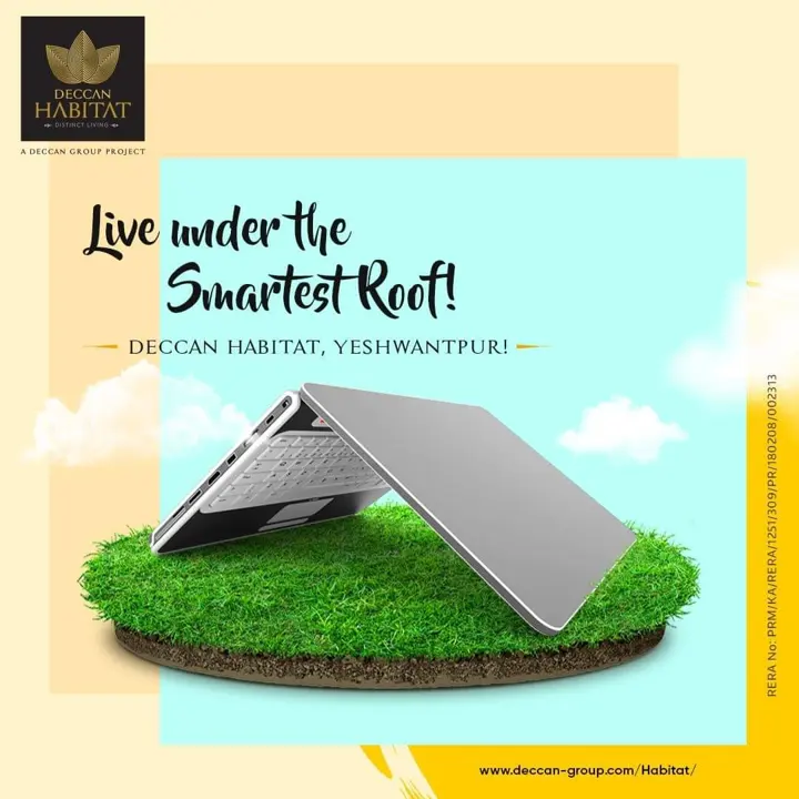 A laptop roof over grass: “Live under the smartest roof.”