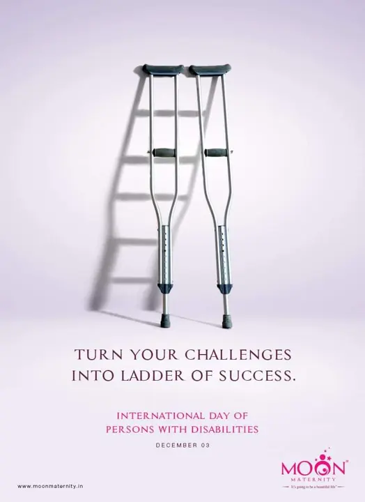 Crutches forming a ladder: “Turn your challenges into ladder of success.”