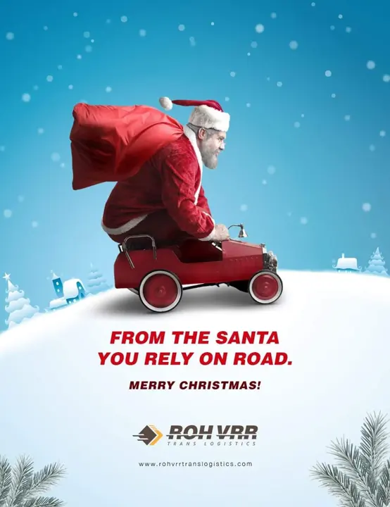 Santa in a toy car in the snow: “From the Santa you rely on road.”