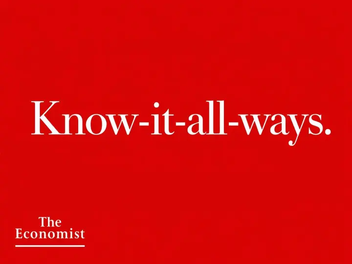 Red poster with white serif text “Know-it-all-ways.”