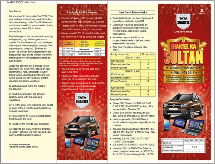 Tata Shakti leaflet with product information panels.