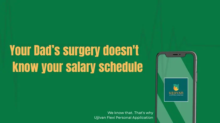 Green banner with a heartbeat line: “Your Dad’s surgery doesn’t know your salary schedule.”